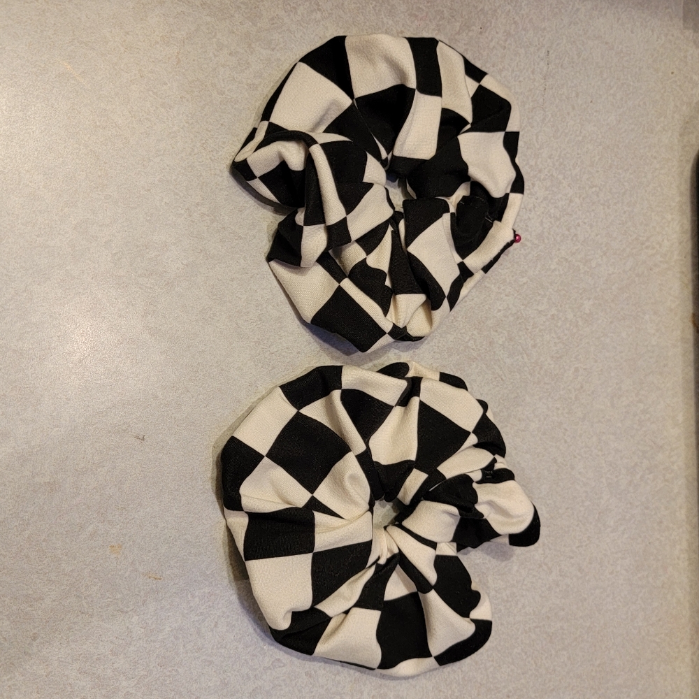 Piggy Tail Scrunchies, Black and White Checkerboard